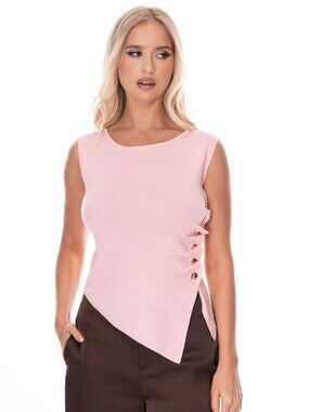Chic Pink Asymmetrical Side-Button Knit Top